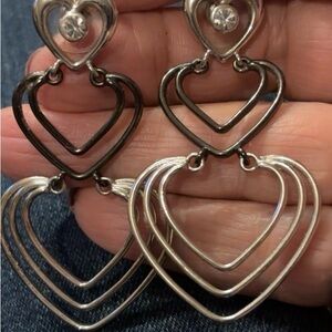 Silver & black tone Heart Drop Earrings